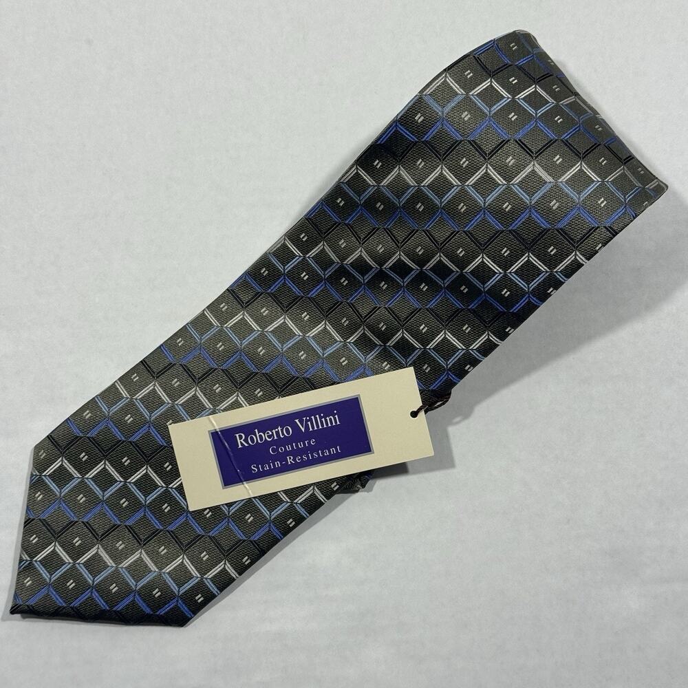 NWT Roberto Villini Men's Necktie Silk Geometric Squares 4" x 66" Long Tie USA